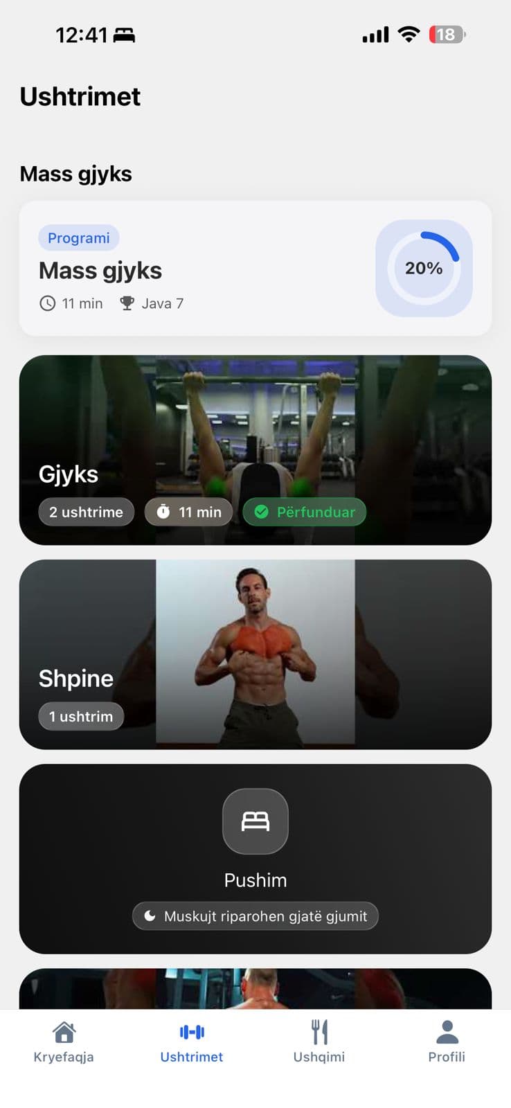 Client app view: Exercises page